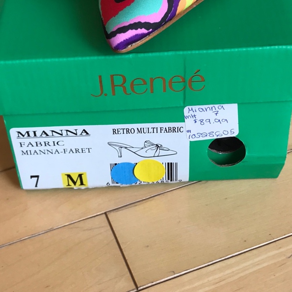 NWT J. Renee colorful fabric mules heel shoes - in box - 7M - Picture 6 of 7